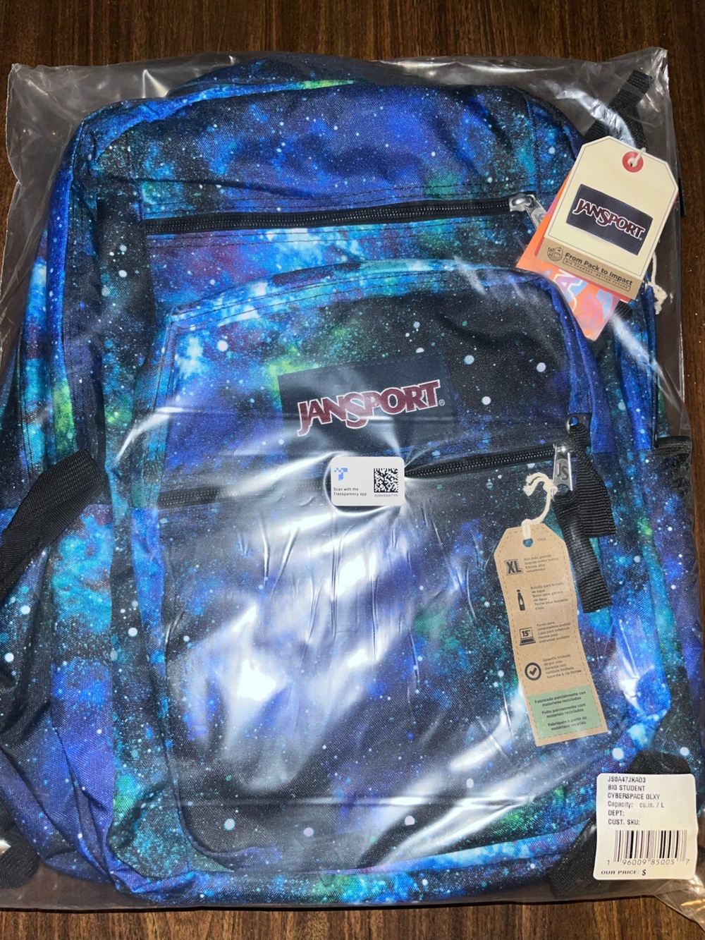 Jansport Galaxy Print Backpack in Blue and Black
